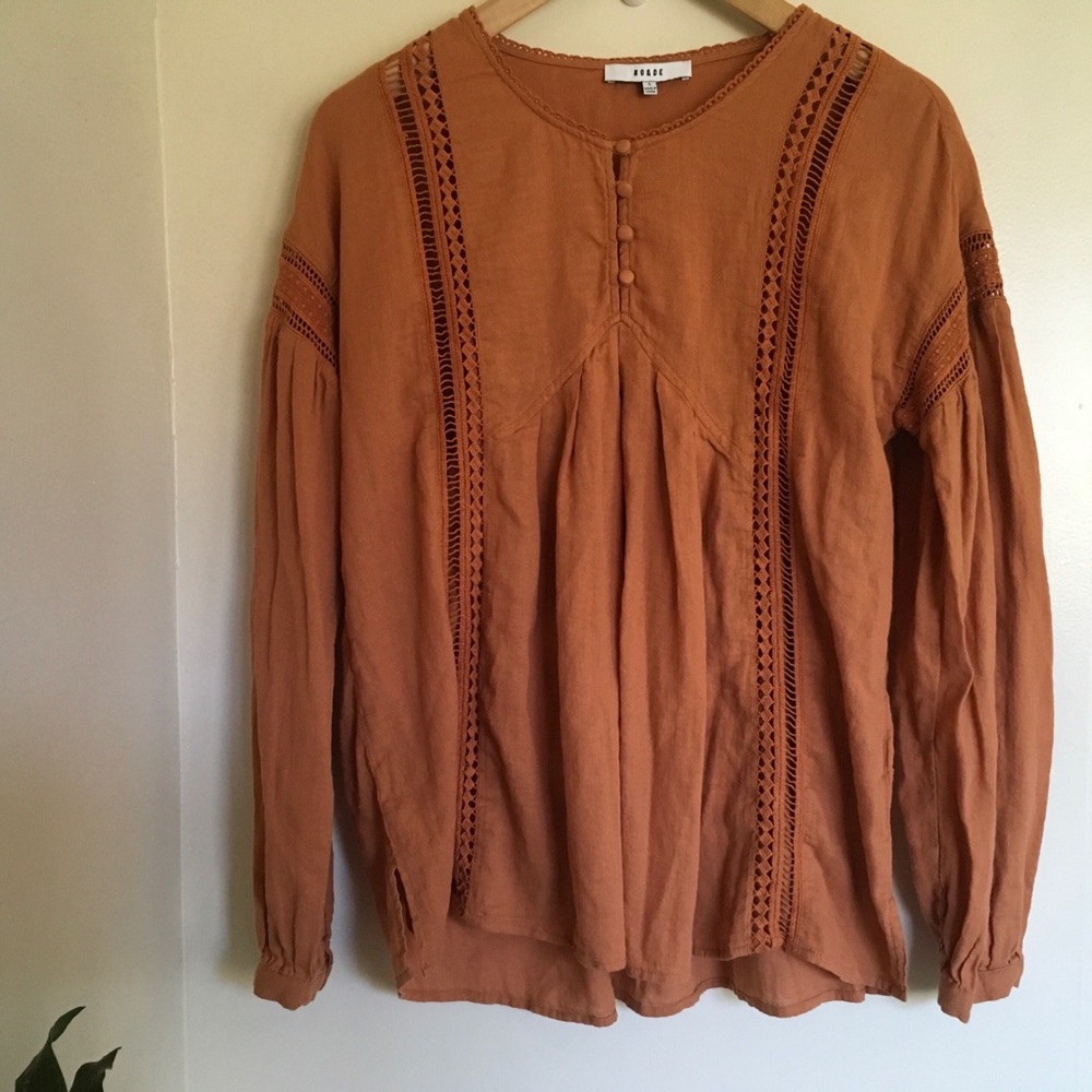 Ro & De Burnt Orange Rust Peasant Top